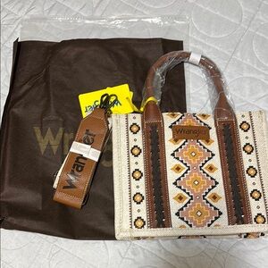Wrangler Brown and Cream Geometric Tote Bag